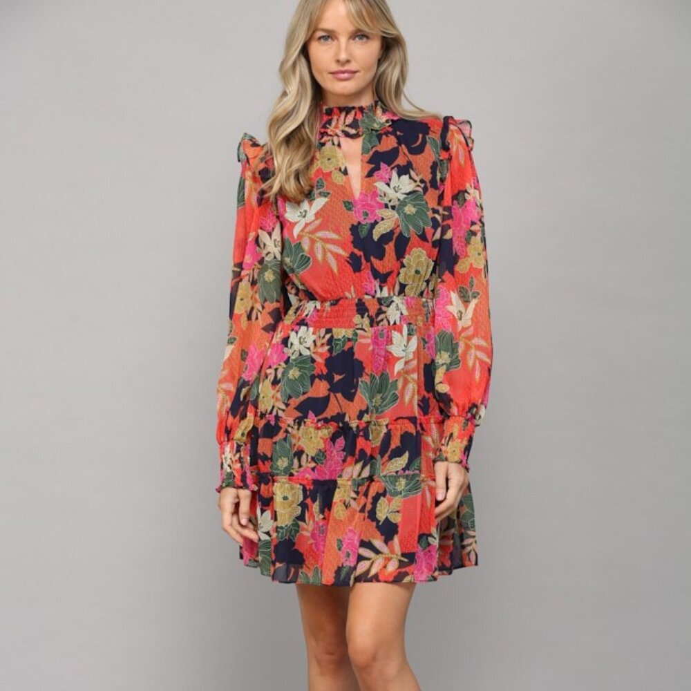 FATE Boho Floral Mini Dress | Smocked Waist Romantic Cottage Core | Sz S | NWT